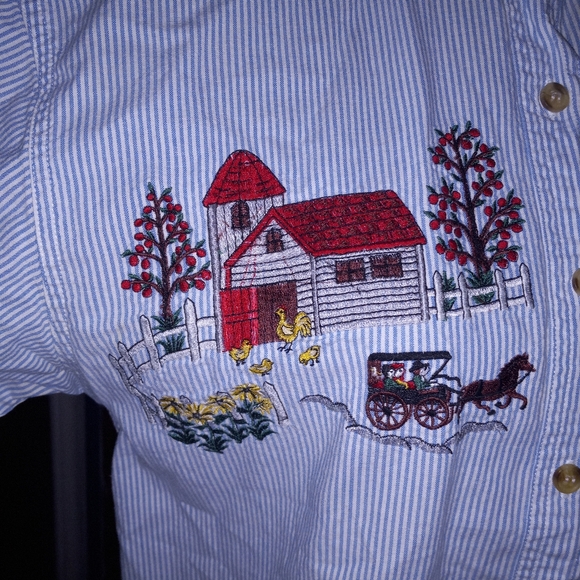 Vintage pinstripe Barns and Chickens button down - Picture 4 of 5